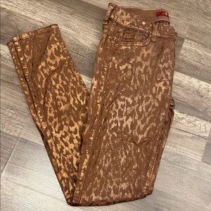 7 for AllMankind Bronze/Gold Shiny Leopard Print Skinny Jeans Sz 27